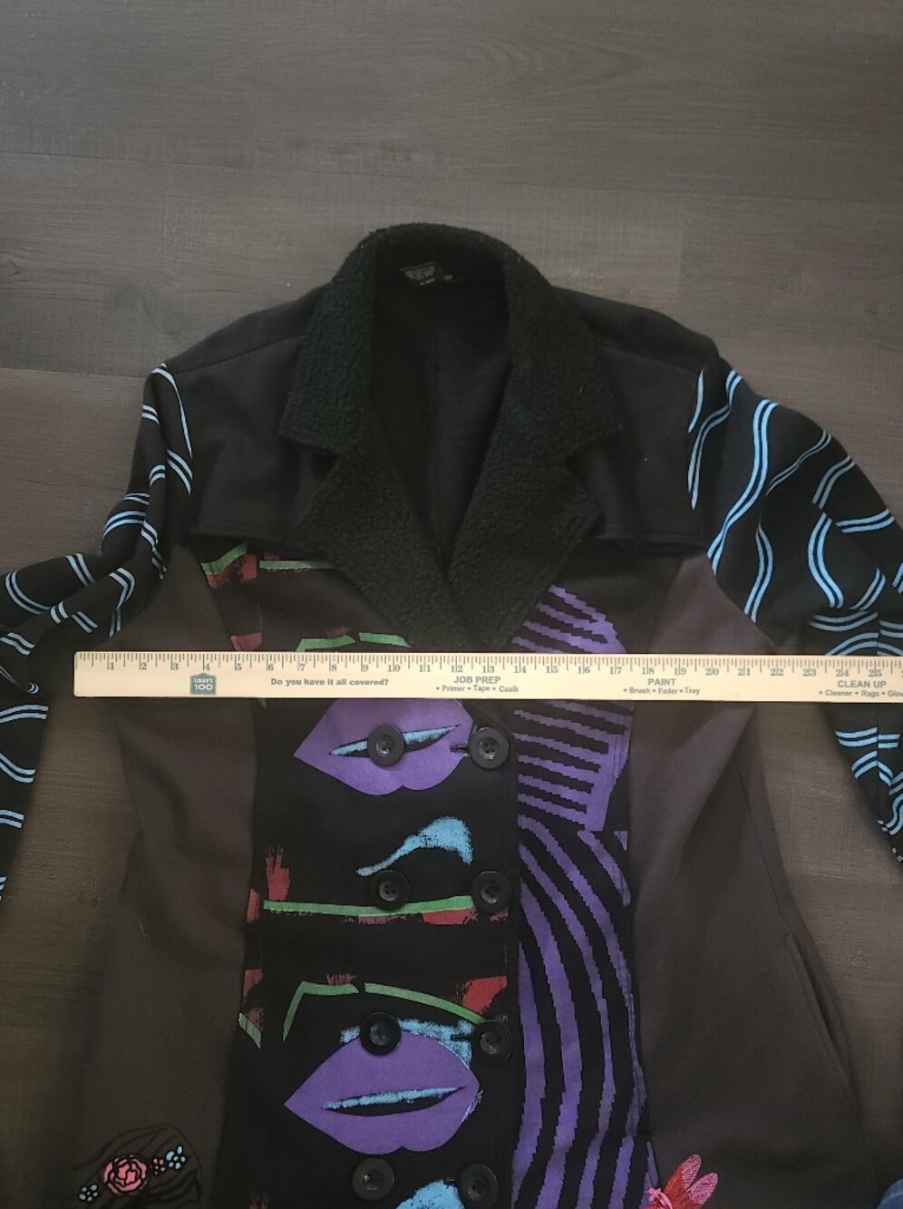 Moka Sport Mixed Media Art to Wear Patchwork Car Coat Lips Dragonfly - Size L - Picture 11 of 11